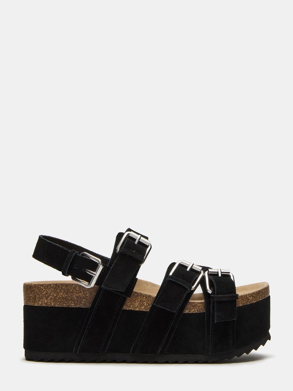 Steve Madden Black Platform Suede Buckle Sandals - Size 9.5